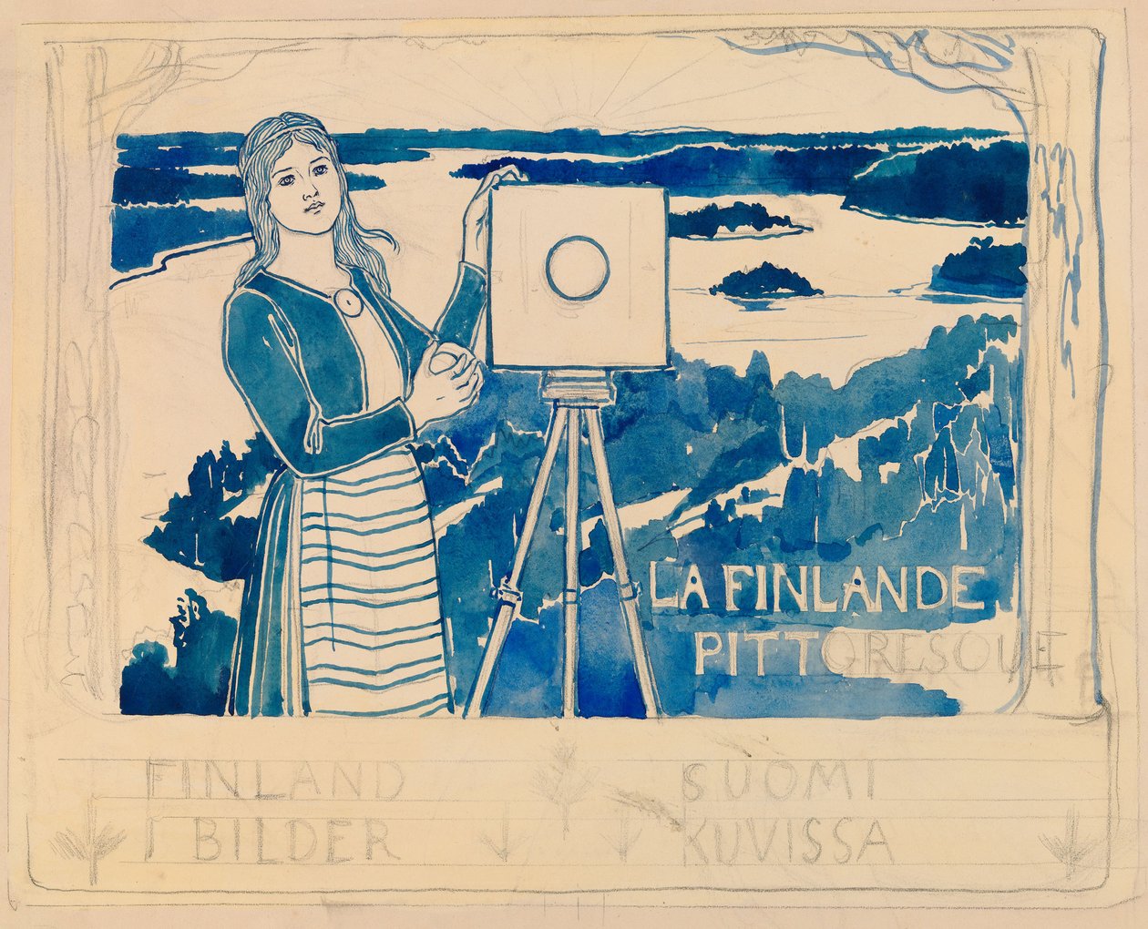 Skiss till publikationen ”Pictorial Finland” av Albert Edelfelt