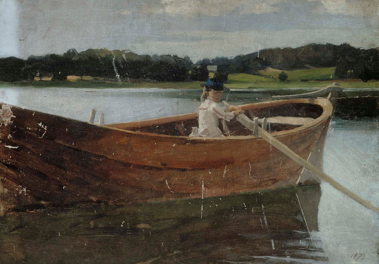Konstnärens syster Berta i en roddbåt, studie av Albert Edelfelt