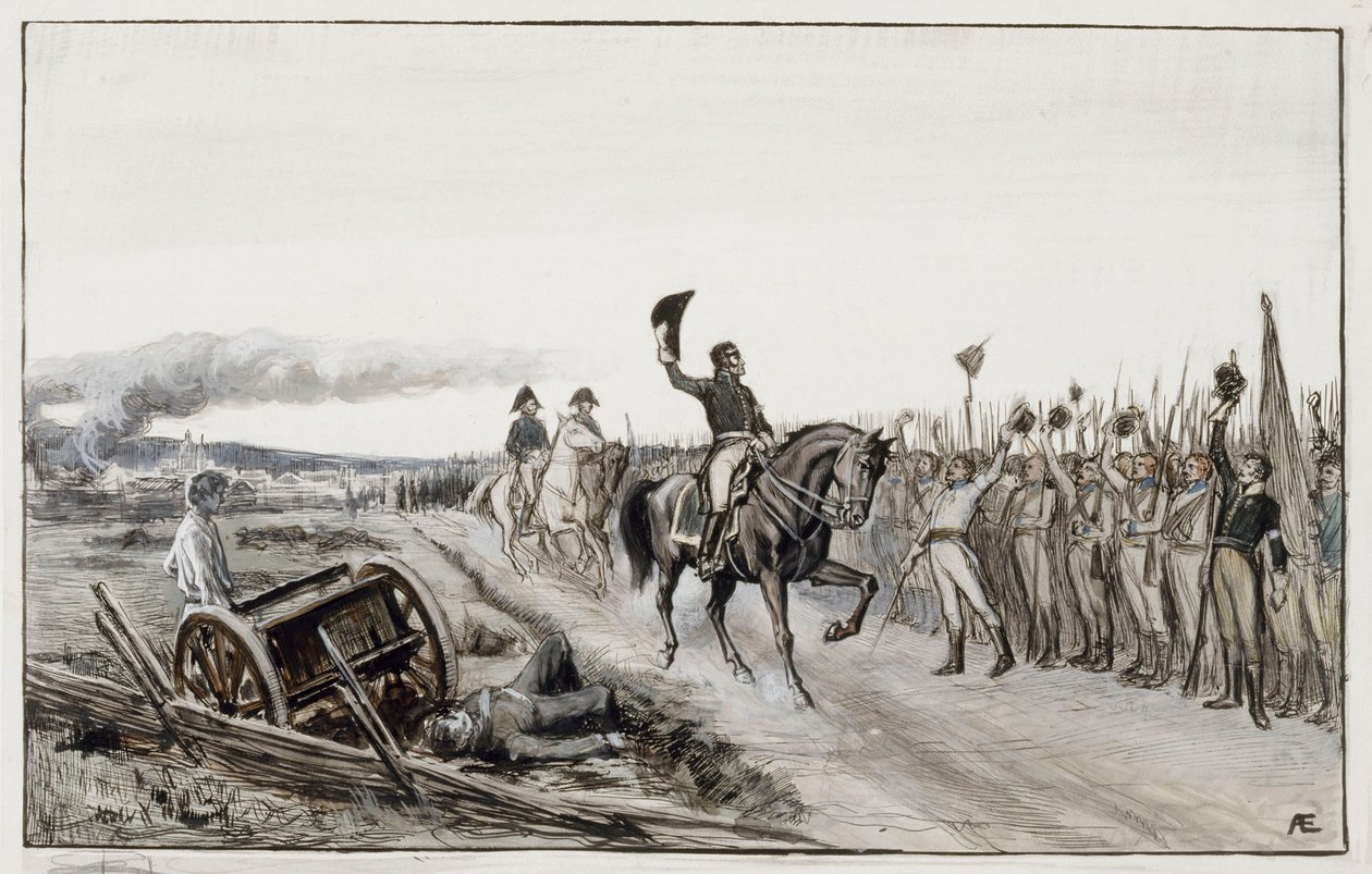 Von Döbeln hälsar sina trupper – ur dikten ”Nummer femton Stolt” (originalteckning till ”Fänrik Ståls äventyr”) av Albert Edelfelt