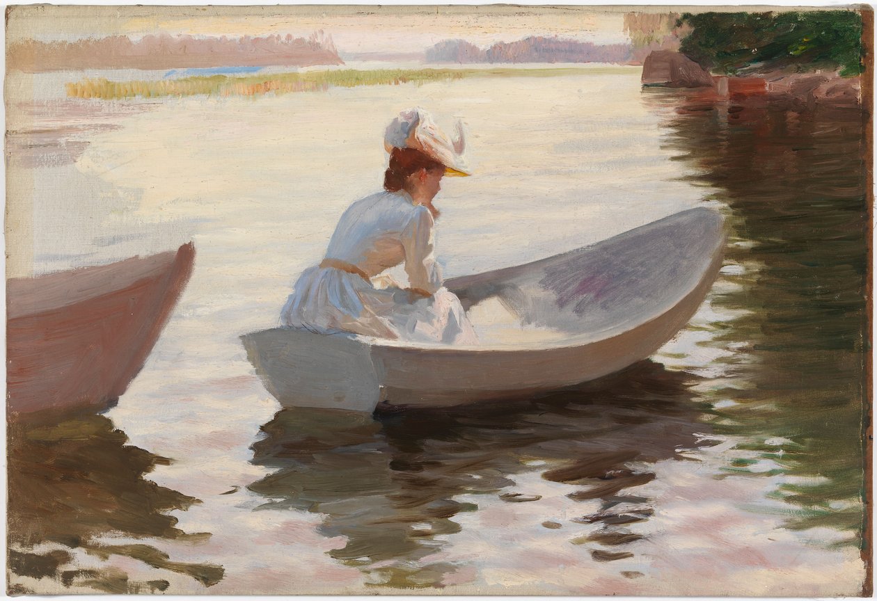 Kvinna i en roddbåt, studie till Flickor i en roddbåt av Albert Edelfelt