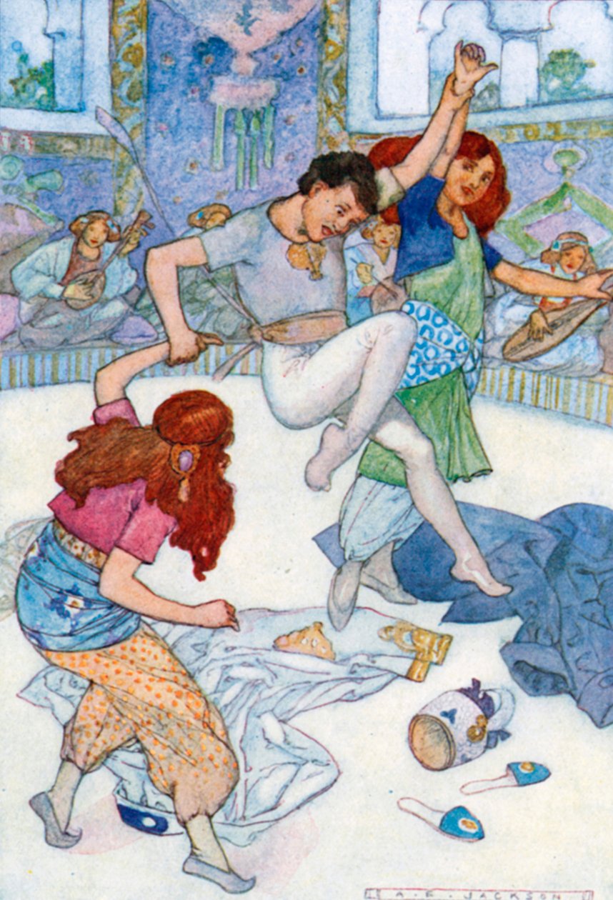 Abov Hasan började dansa och hoppa (färglitografi) av Albert Edward Jackson