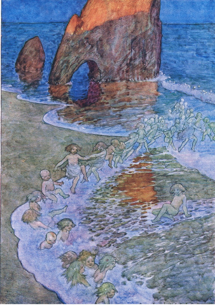 De satte honom i mitten och dansade runt honom, från The Water Babies pub. av Humphrey Milford Oxford University Press, ca 1930 (färg litho) av Albert Edward Jackson