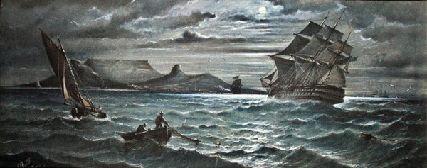 Moonlight, Capetown (akvarell med kroppsfärg på papper) av Albert Ernest Markes