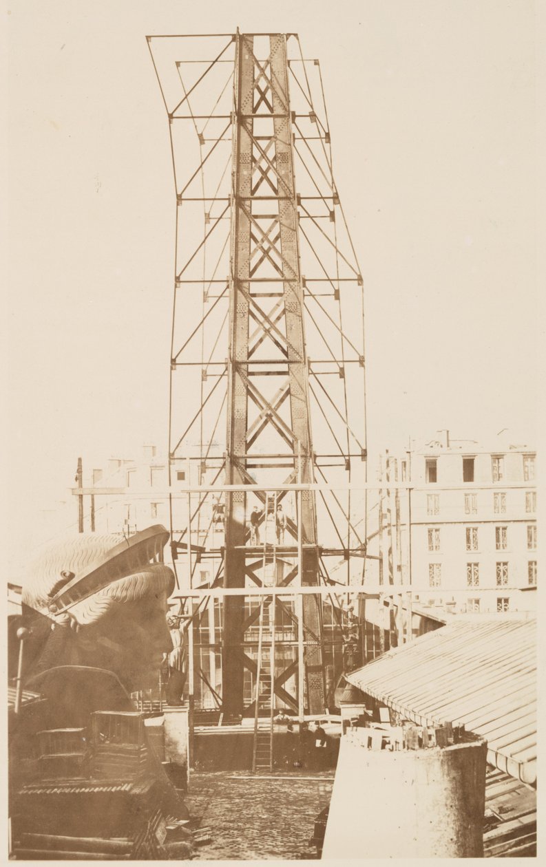 Ställningar för monteringen av Frihetsgudinnan, huvudet till vänster, Paris, 1883 av Albert Fernique