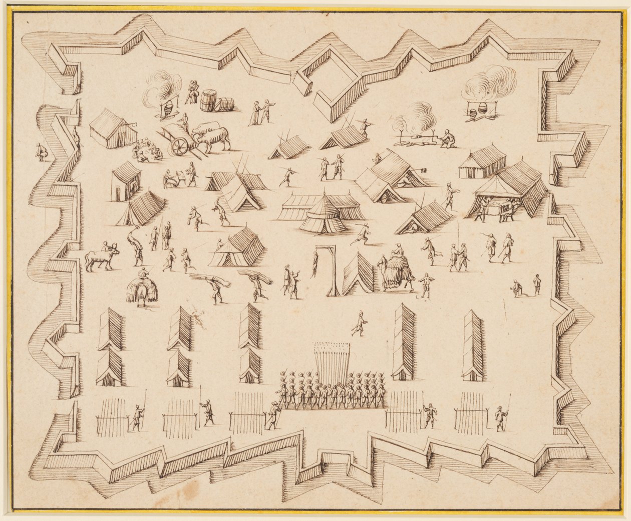 要塞のある軍事キャンプの鳥瞰図 スウェーデン語 av Albert Flamen