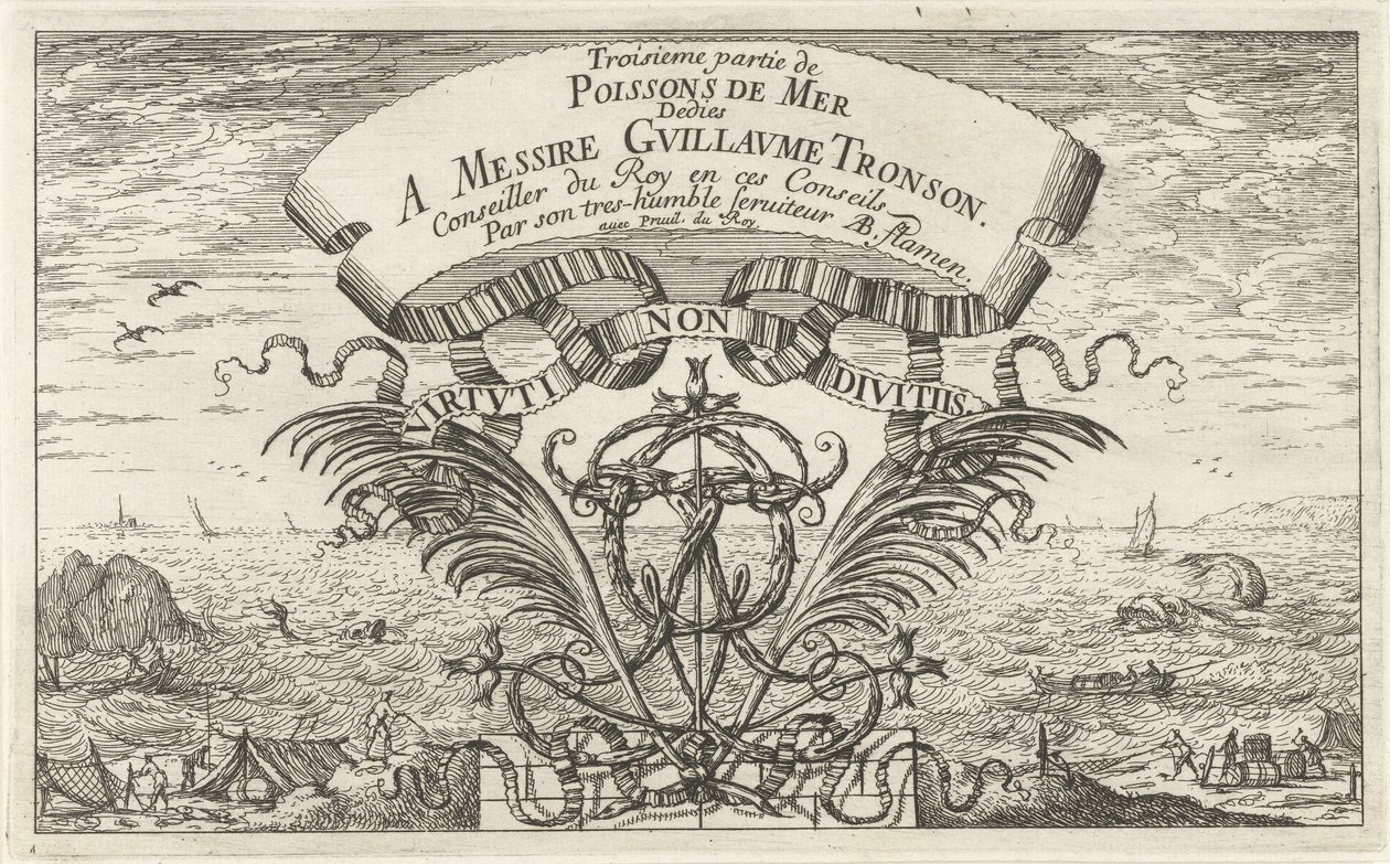 Seascape genom prydnadsvapen Fiskar och andra havsdjur - saltvatten tredje serie (serietitel) Poissons de mer (serietitel på objekt) av Albert Flamen
