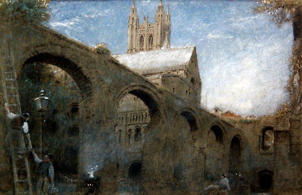 Canterbury (penna och bläck med akvarell och kroppsfärg på papper) av Albert Goodwin