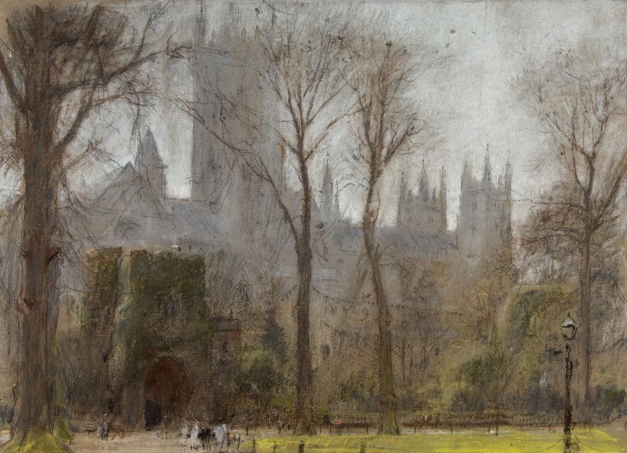 Canterbury, c.1860-c.1932 (pastell och penna på tonat papper) av Albert Goodwin