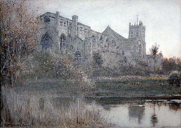 Christchurch, Hampshire (akvarell med penna och bläck på papper) av Albert Goodwin