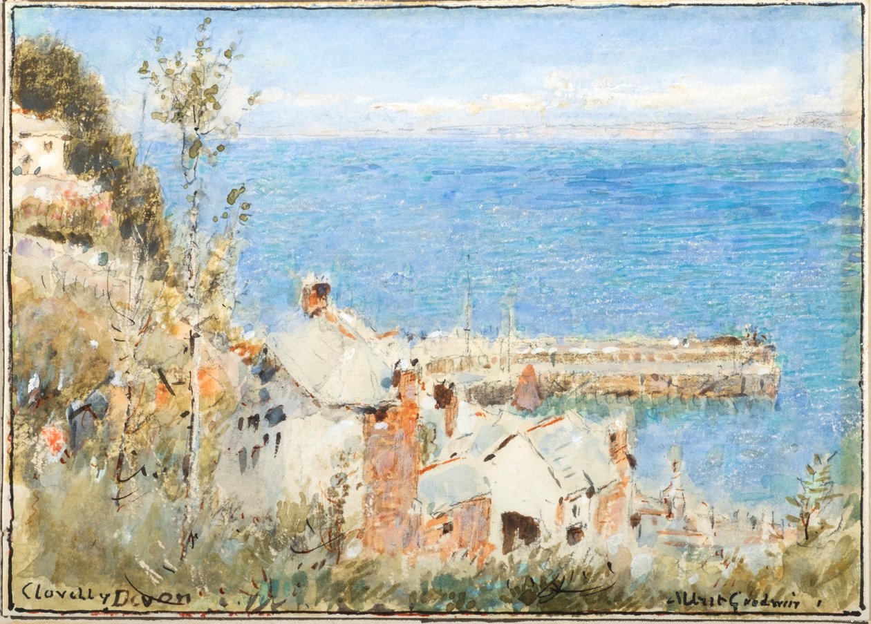 Clovelly, Devon (akvarell med bodycolour och tusch) av Albert Goodwin