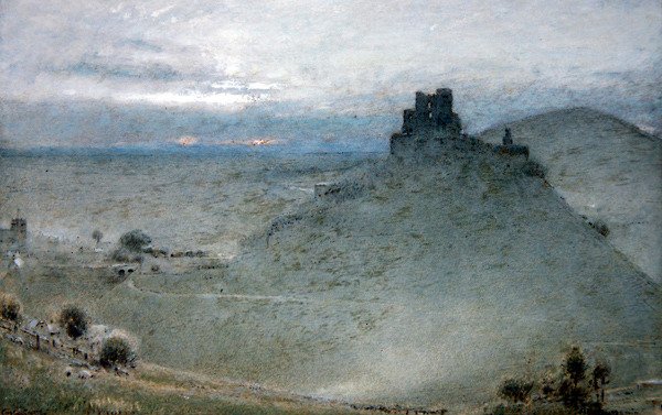 Corfe Castle (penna och bläck med akvarell och kroppsfärg på papper) av Albert Goodwin