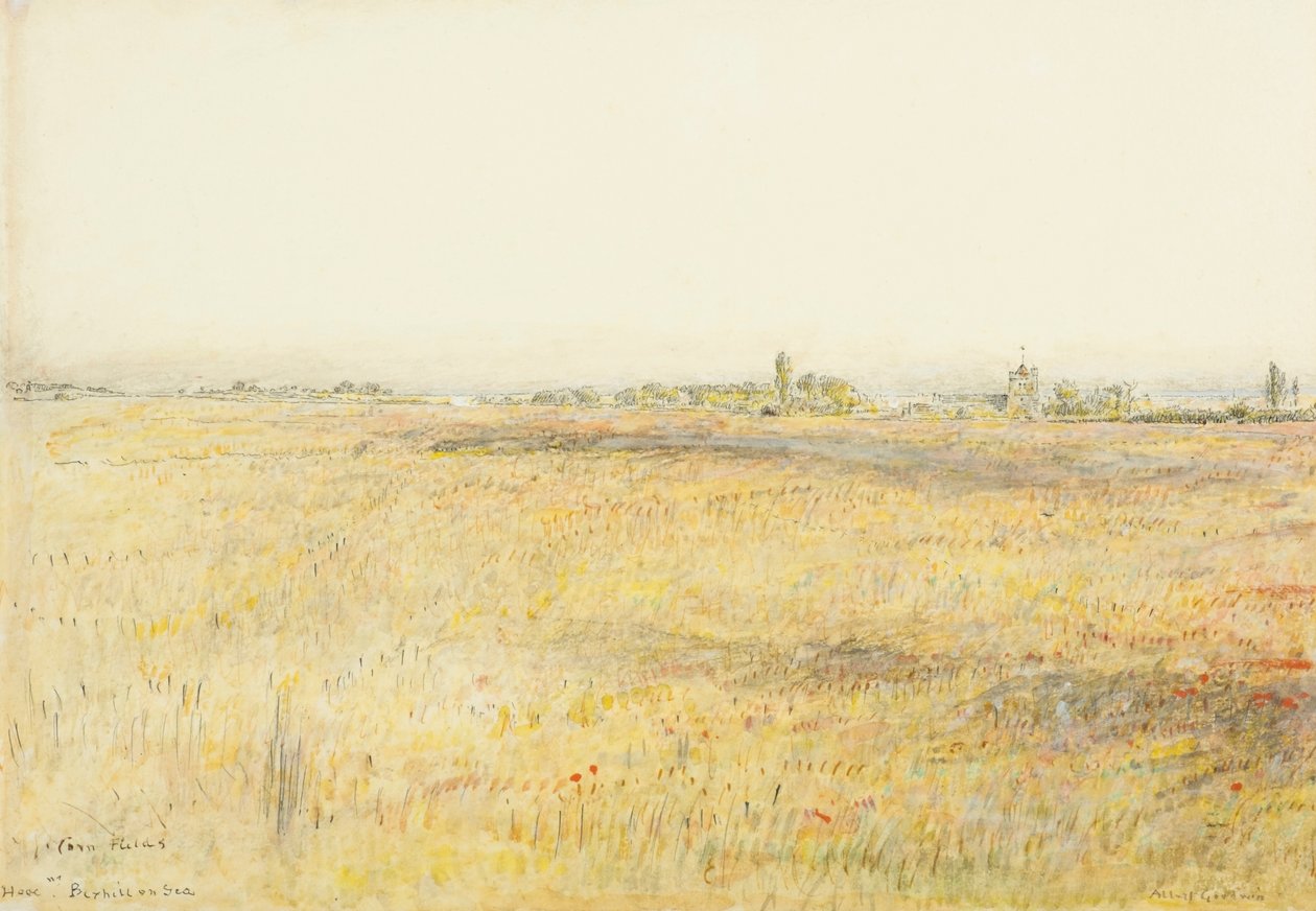 Majsfält, Hooe. Bexhill on Sea (akvarell med tusch) av Albert Goodwin