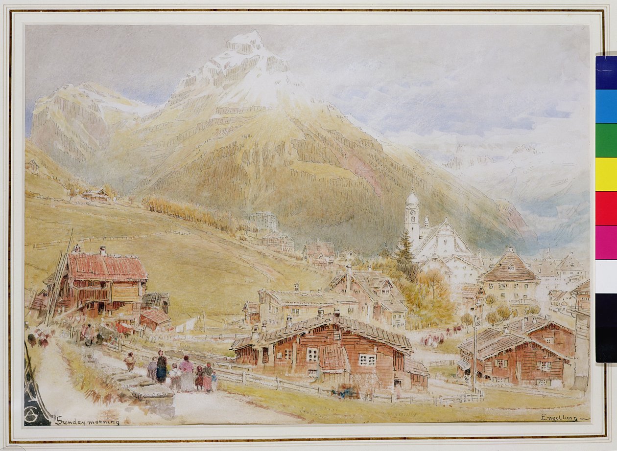 Engelberg, söndag morgon, ca 1909-11 (penna och bläck, wc) av Albert Goodwin