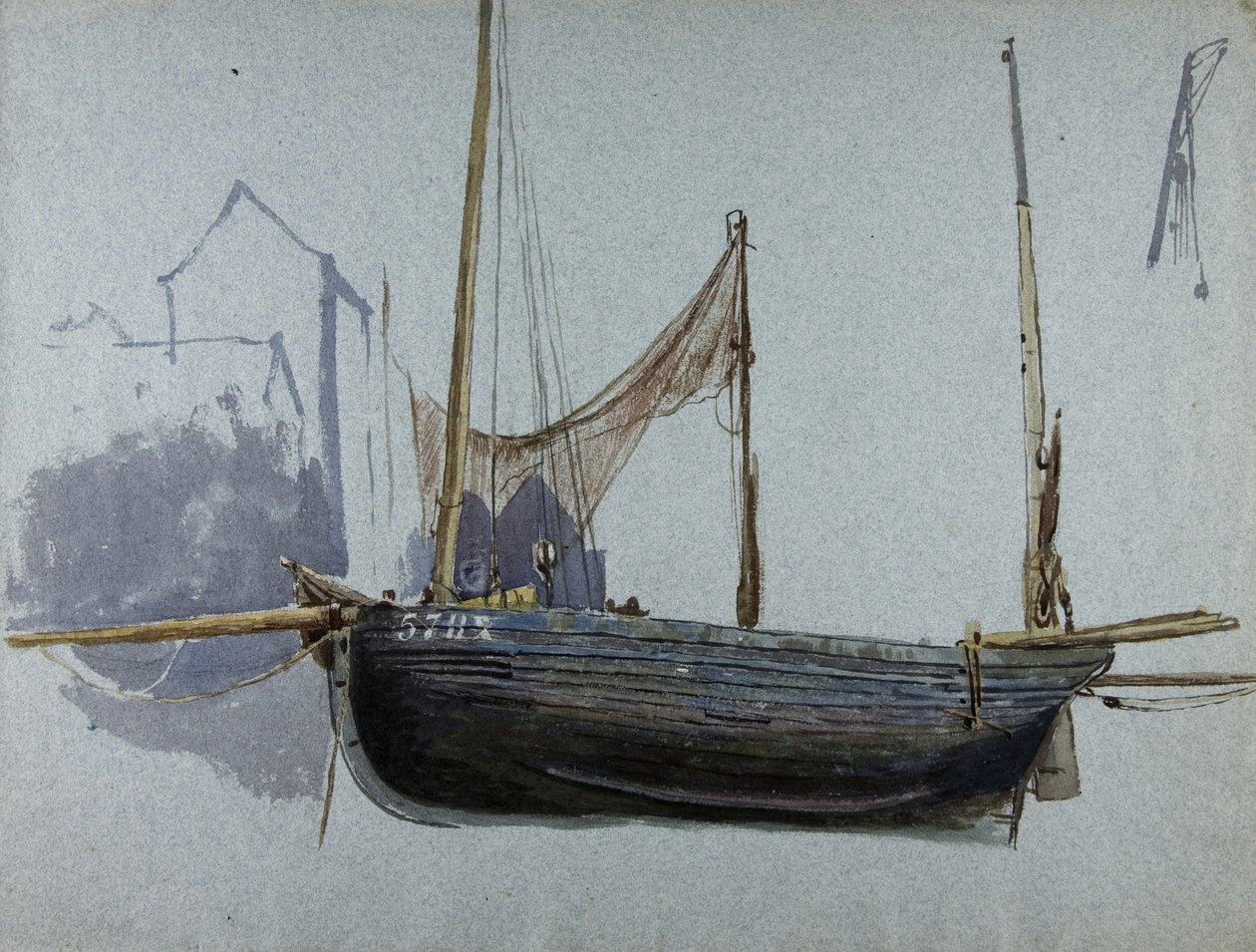 Fiskebåt 57BX (akvarell och kroppsfärg på tonat papper) av Albert Goodwin