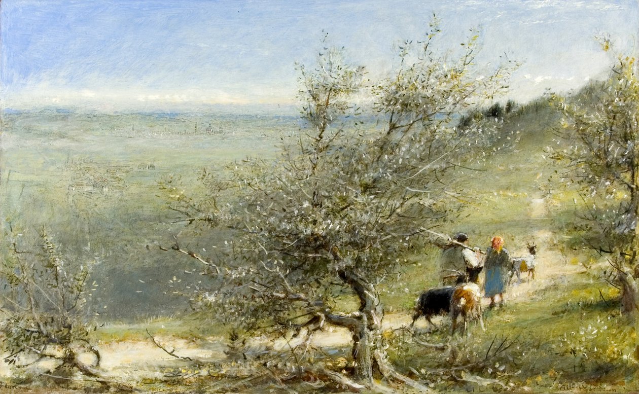 Florens från kullarna nära Fresole, c.1860-c.1932 (olja, penna och bläck ombord) av Albert Goodwin