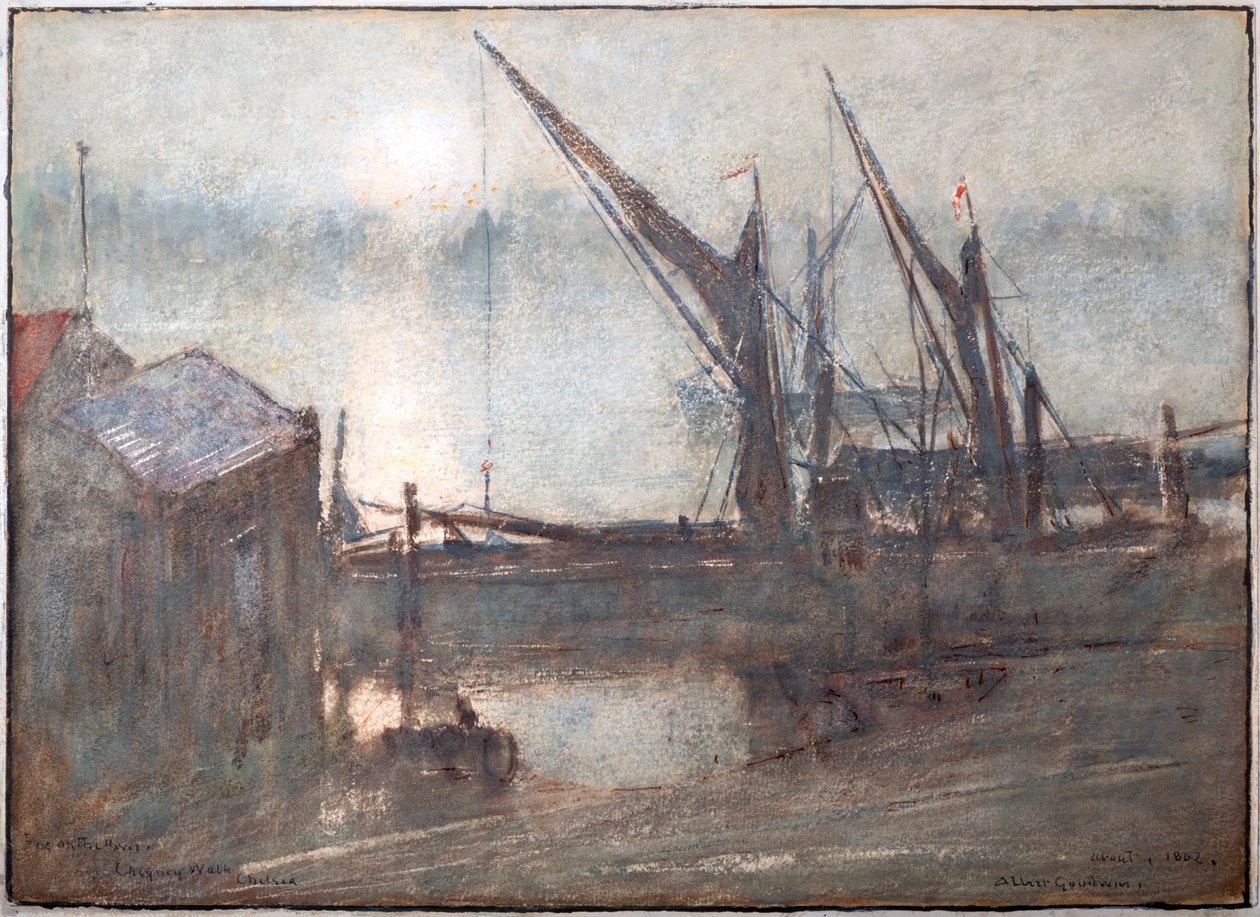Dimma på floden, Cheyney Walk, Chelsea av Albert Goodwin