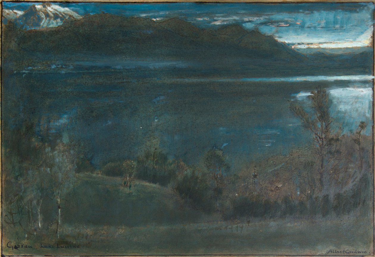 Gossau, Lucernersjön (olja och akvarell med tusch och kroppsfärg på papper på kartong) av Albert Goodwin