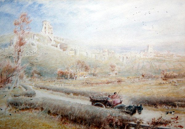 Häst och vagn, Corfe Castle av Albert Goodwin