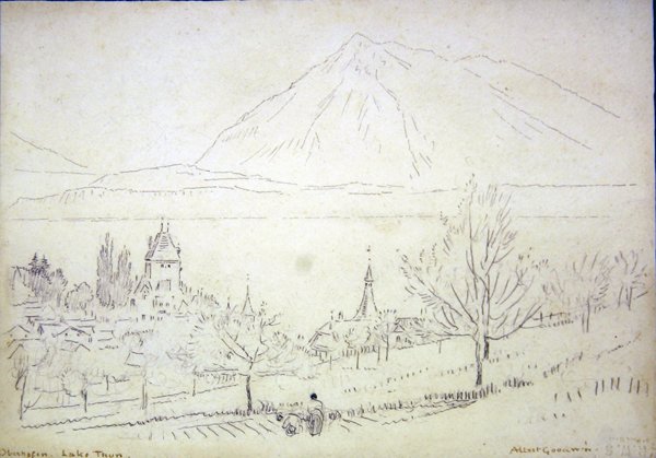 Thunsjön, Oberhofen (bläck & penna på papper) av Albert Goodwin