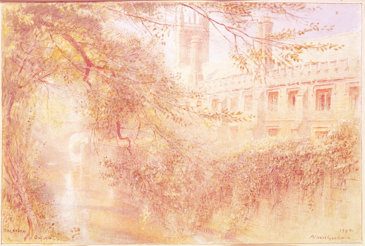 Magdalen College, Oxford, 1904 (wc på papper) av Albert Goodwin