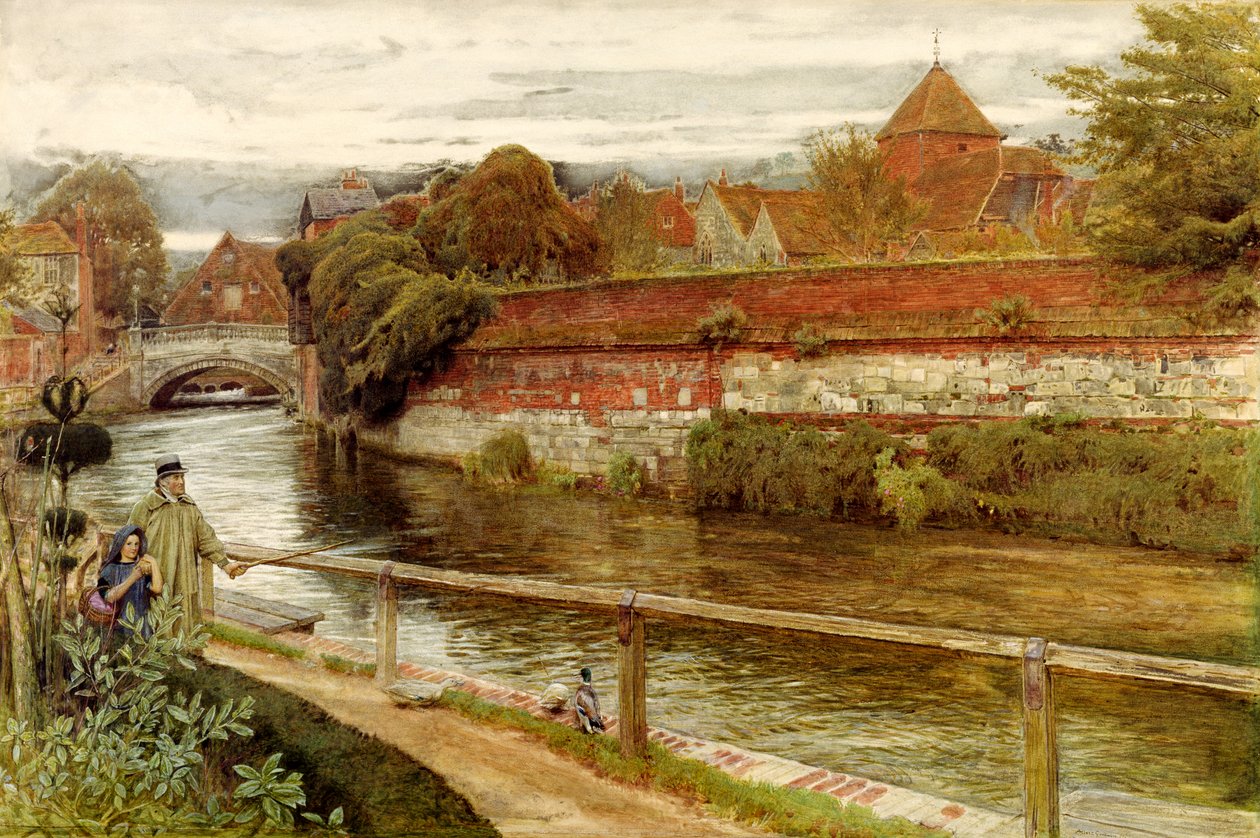 Old Walls, Winchester (olja på duk) av Albert Goodwin