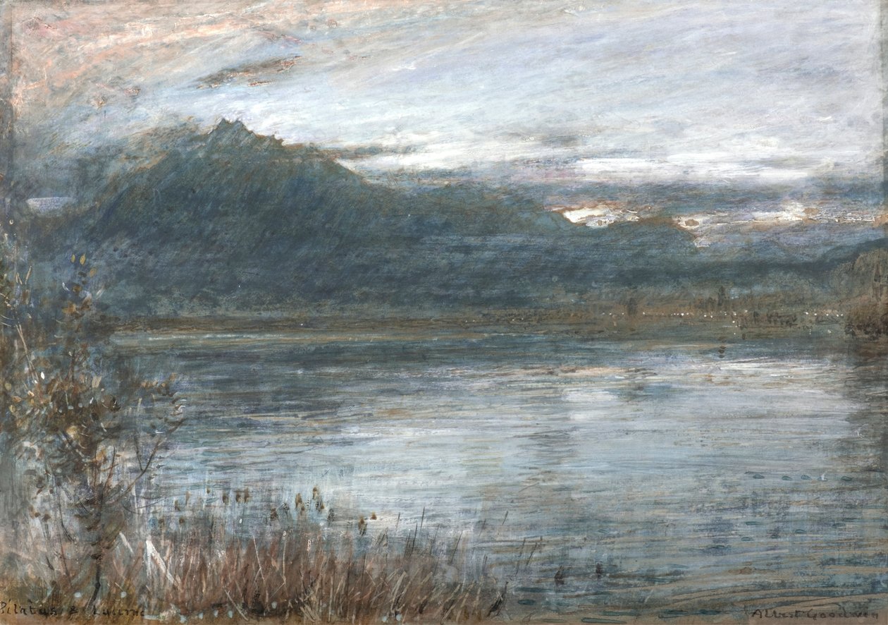 Pilatus  Lucerne (akvarell och kroppsfärg på tonat papper) av Albert Goodwin