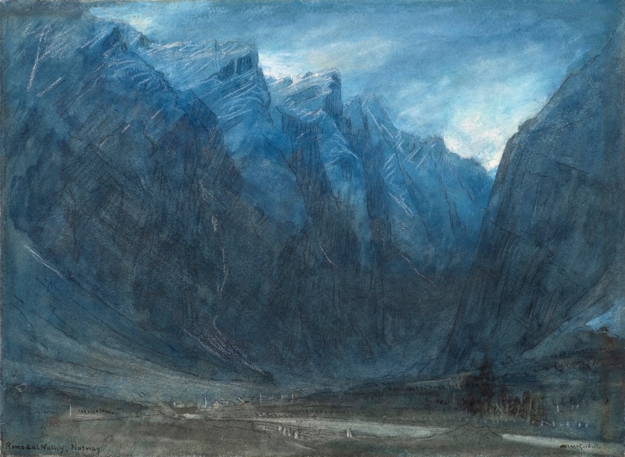 Romsdalen, Norge (akvarell med kroppsfärg, krita och tusch) av Albert Goodwin