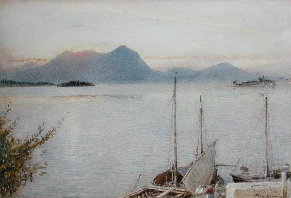 Soluppgång från Baveno, Lago Maggiore av Albert Goodwin