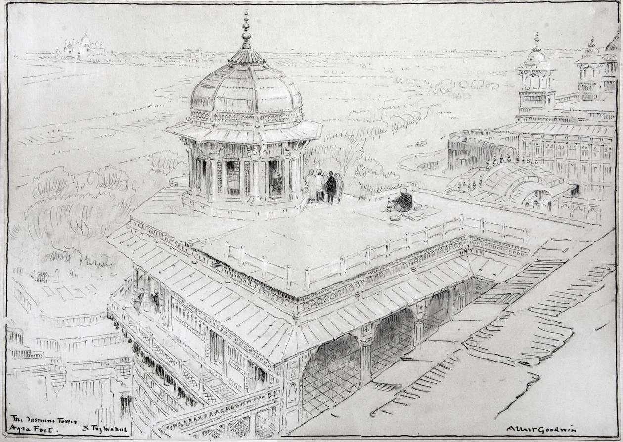Jasmintornet, Agra Fort  Taj Mahal (ritning) av Albert Goodwin