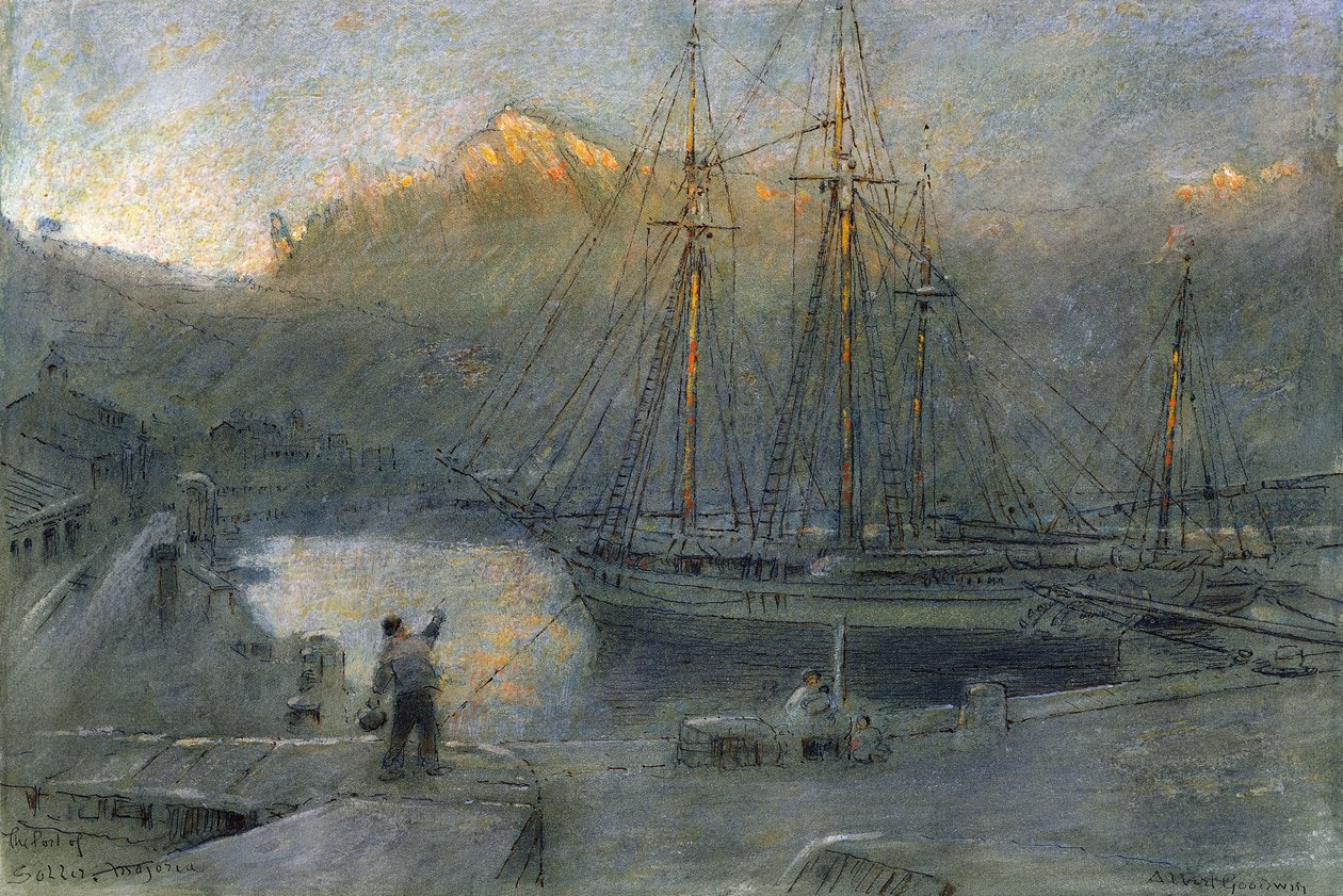 hamnen i Sollo, Mallorca, av Albert Goodwin