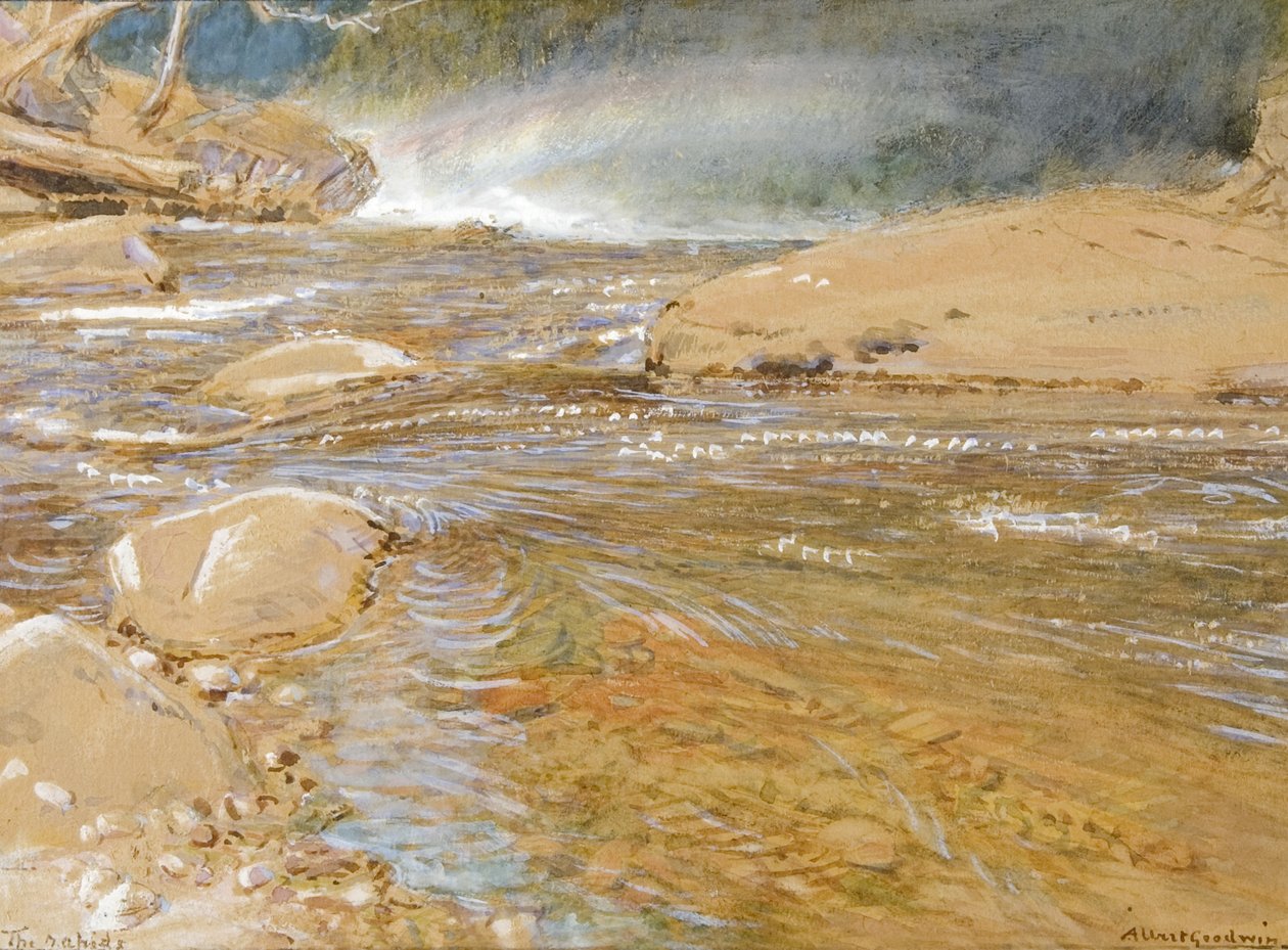 The Rapids/Above the Waterfall (akvarell och kroppsfärg på papper) av Albert Goodwin
