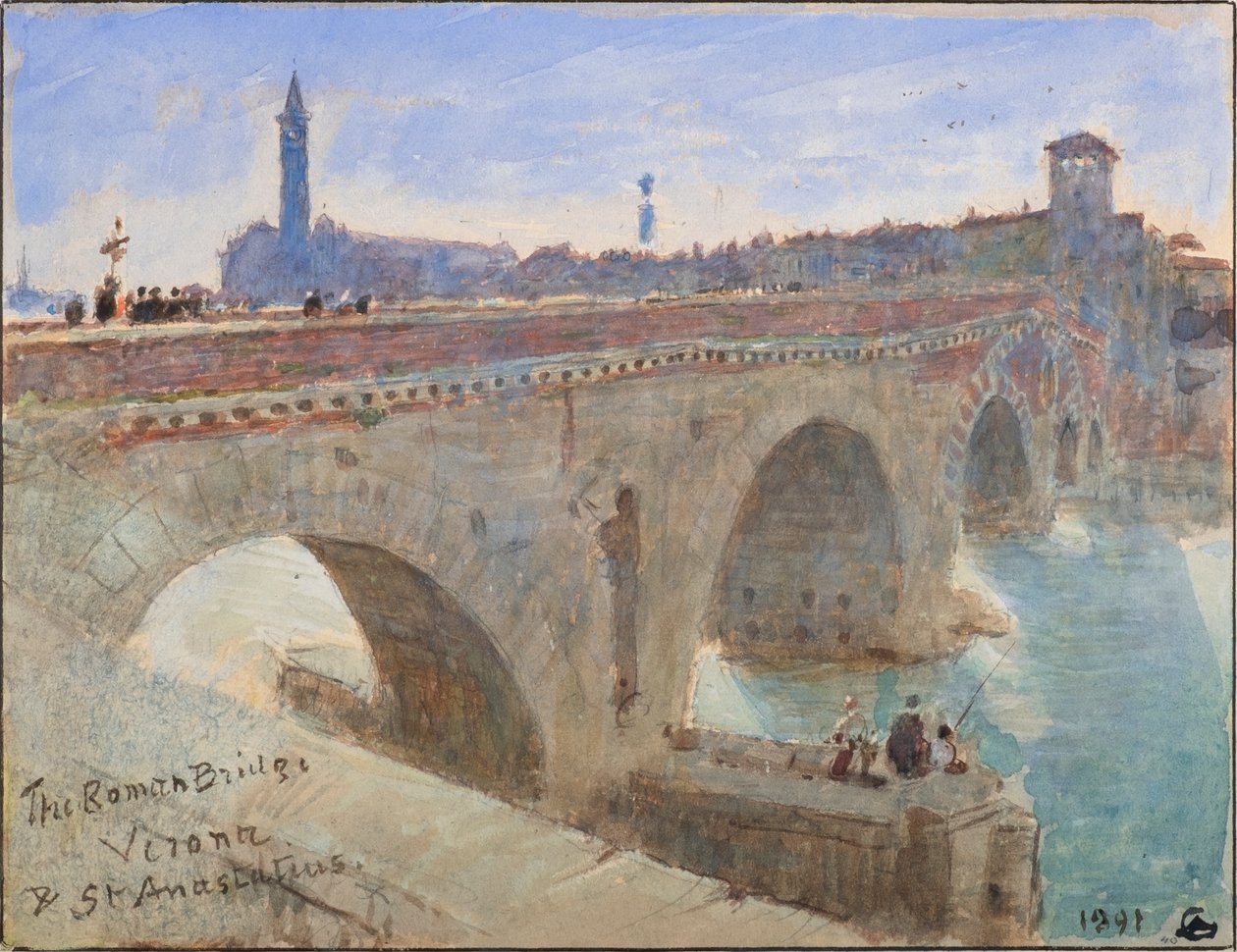 Den romerska bron, Verona och St Anastatius av Albert Goodwin