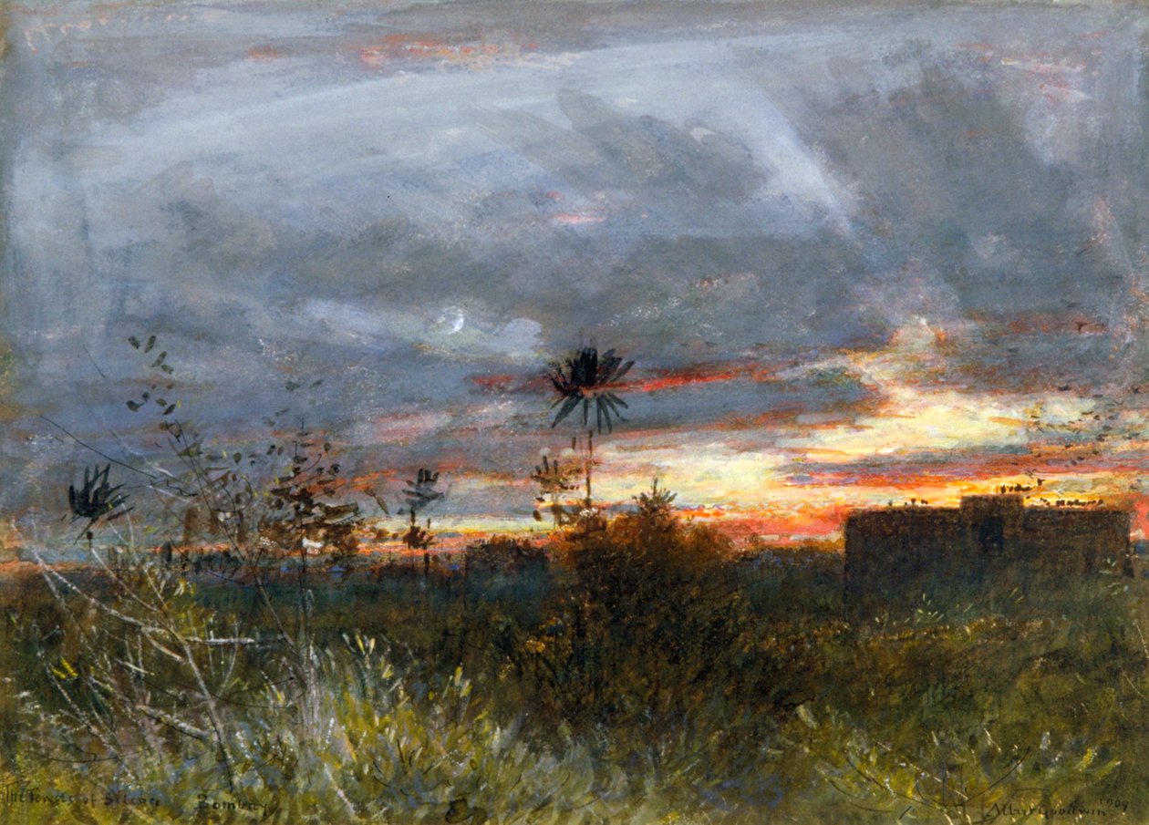 "Tystnadens torn, Bombay", 1909 av Albert Goodwin