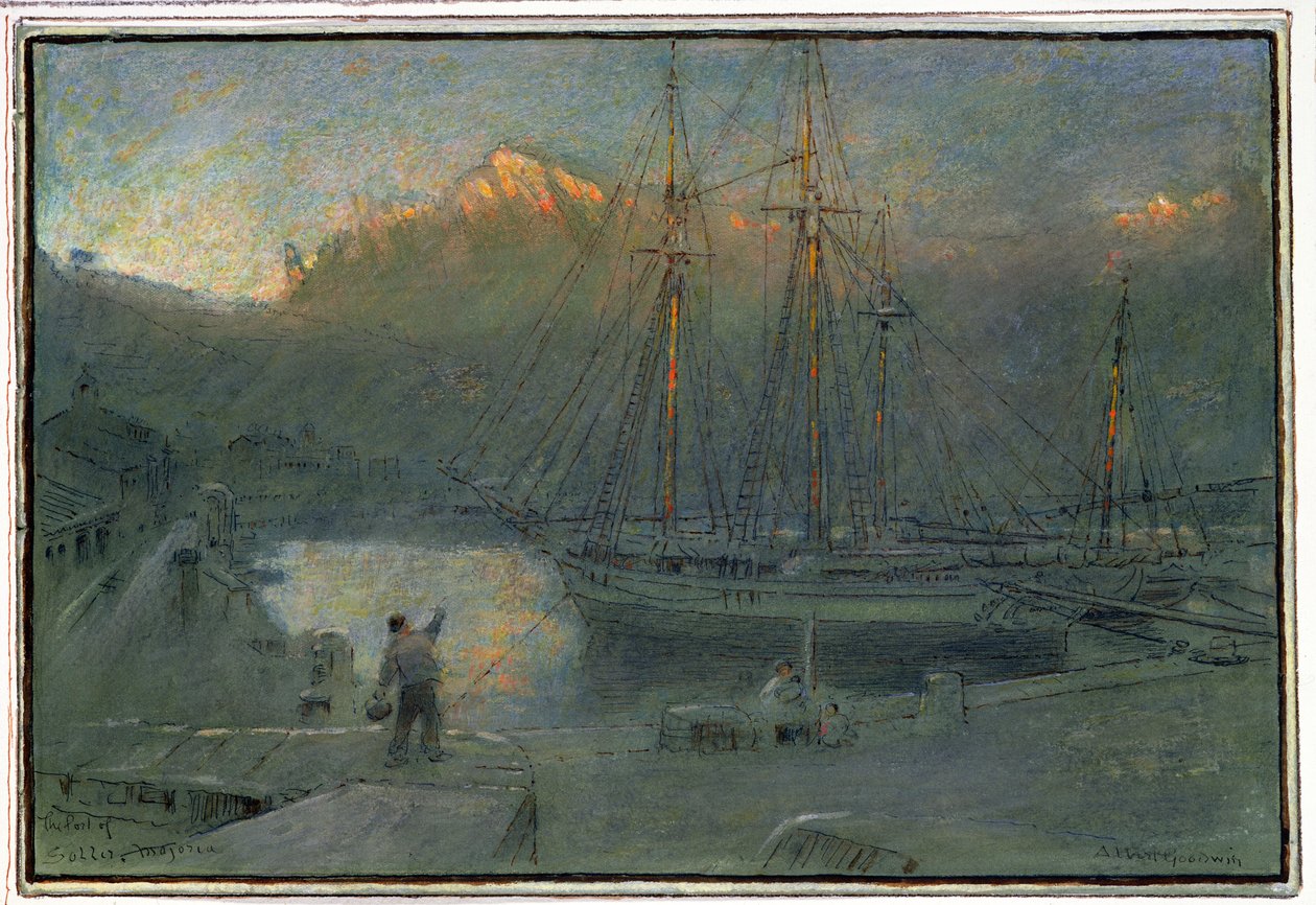 Hamnen i Soller, Mallorca av Albert Goodwin