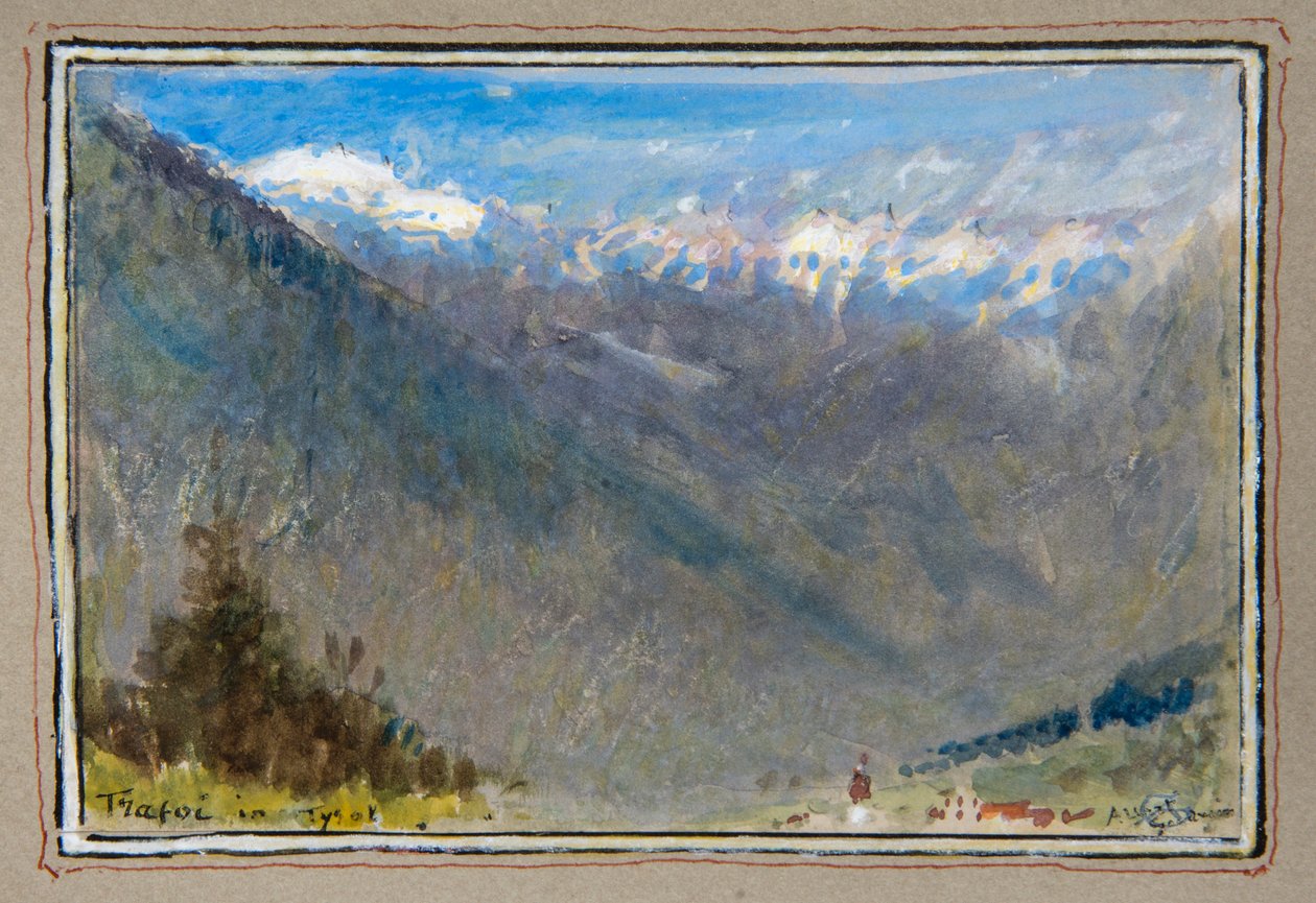 Trafoi i Tyrolen (akvarell med kroppsfärg omgiven av en dekorativ bård) av Albert Goodwin