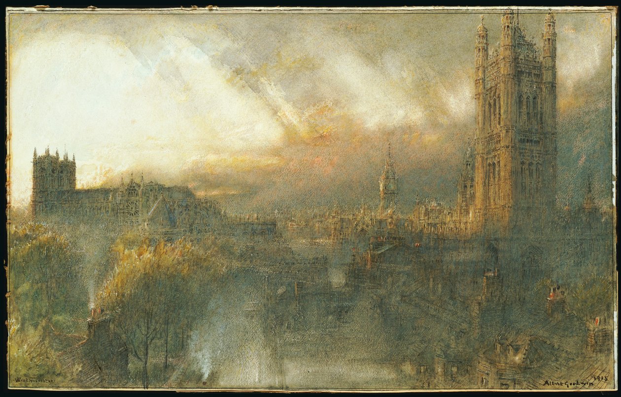 Westminster from a House Top, 1915 av Albert Goodwin