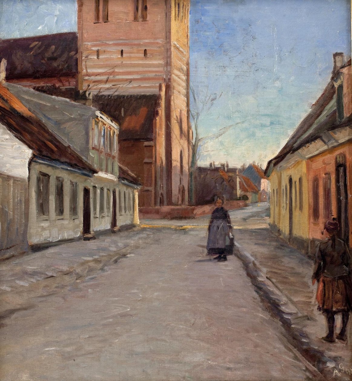 Gata i Køge med Nicolai kyrka till vänster av Albert Gottschalk