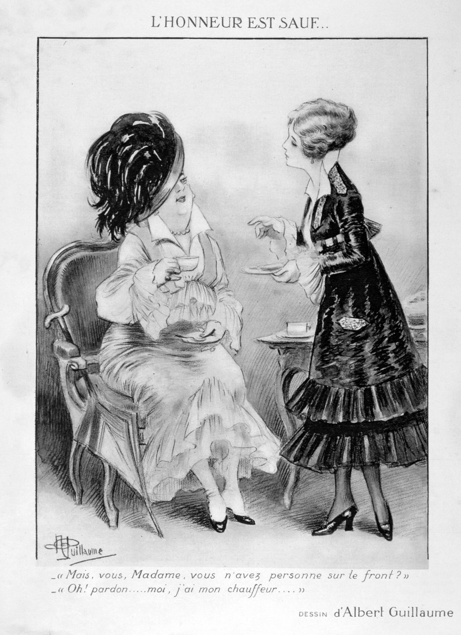 En karikatyr om två borgerliga franska kvinnor, första världskriget, 1915 av Albert Guillaume