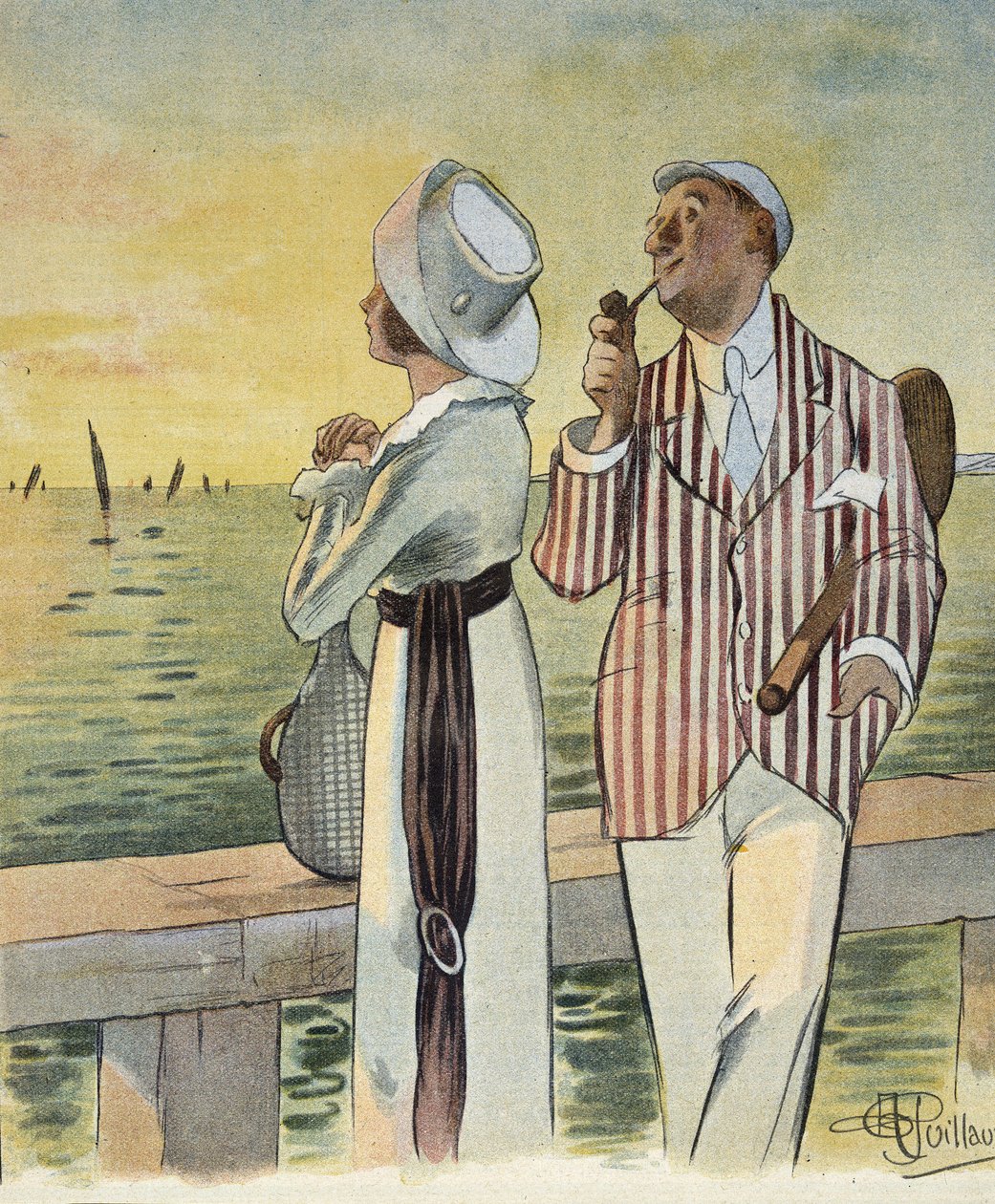 Flirta i skymningen - teckning av Albert Guillaume (1873-1942), i "" Le Rire", augusti 1912 av Albert Guillaume