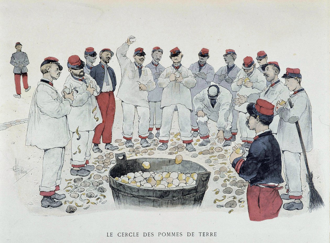 Cirkeln av potatis (chore de pluche) - i "" Mina kampanjer"", teckning av Guillaume, Paris, Ed. Simonis Empis av Albert Guillaume