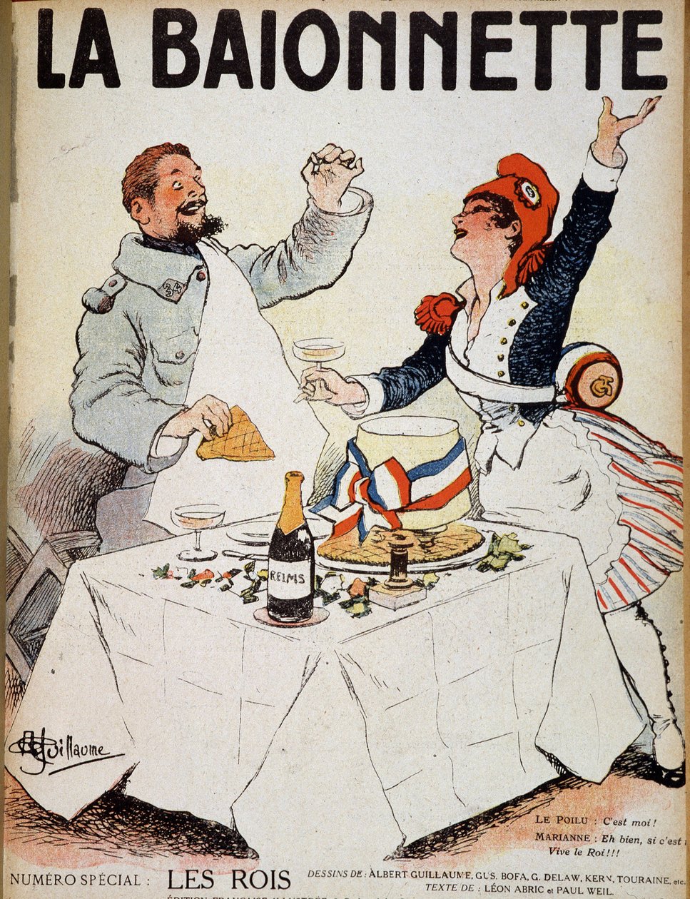 Kungarna (Marianne och en hårig man klirrande glas runt en tårta) - i "" La Baionnette"", teckning av Albert Guillaume (1873-1942) n.d. (1900-talet) av Albert Guillaume
