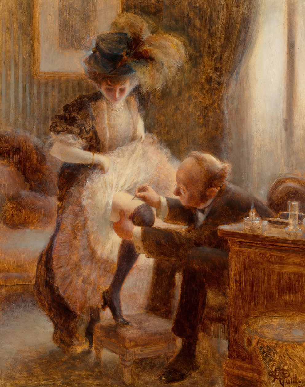Lyfter hennes underkjol. av Albert Guillaume