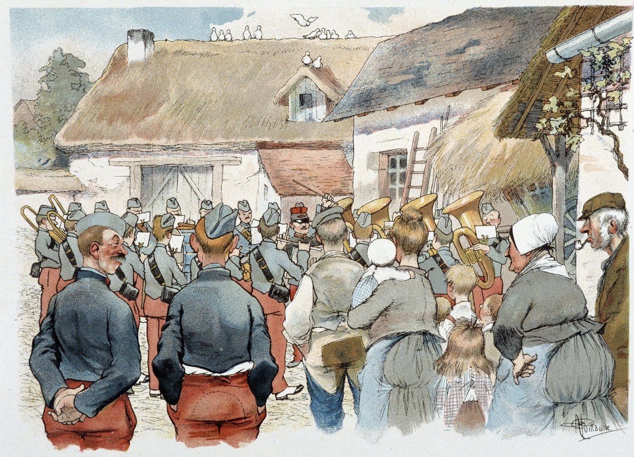 Militärband i en by i "" Military Album"" av Albert Guillaume (1873-1942), cirka 1900 av Albert Guillaume