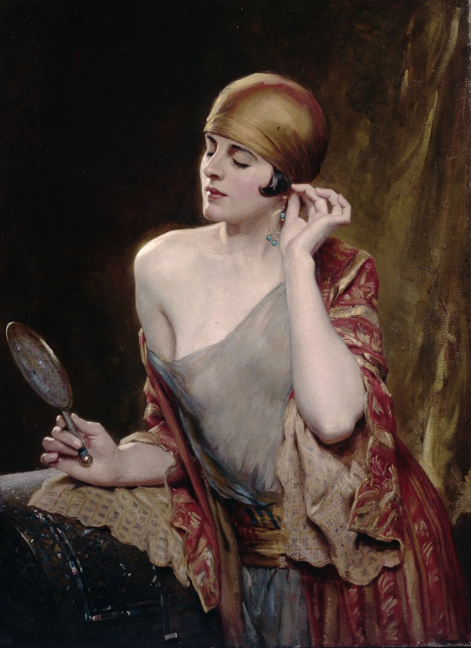Titta i spegeln (olja på duk) av Albert Henry Collings