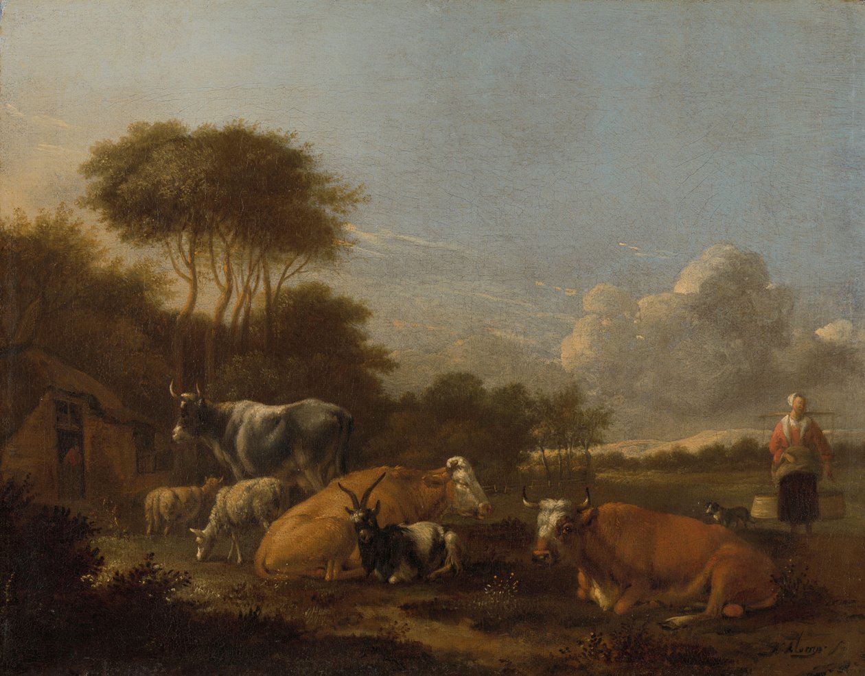 Landskap med boskap av Albert Jansz Klomp