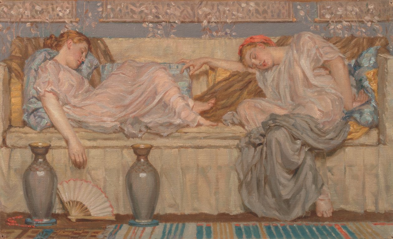 Pärlstudie, Två kvinnor på en soffa, 1875, ca. 1875. av Albert Joseph Moore
