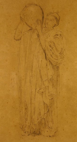 Girl with Pitcher, ca 1867 (svartvita krita på brunt papper) av Albert Joseph Moore