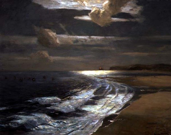 Silver Moonlight, St. Ives Bay (olja på duk) av Albert Julius Olsson
