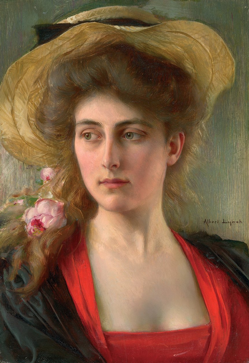 Elegante (olja på panel) av Albert Lynch