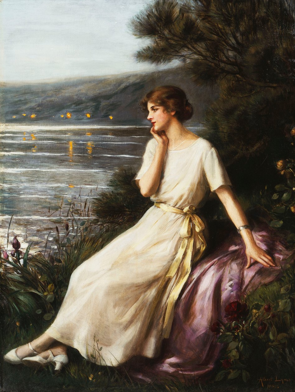 Porträtt av en kvinna vid en sjö, av Albert Lynch